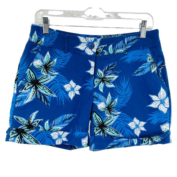 APT 9 Torie Blue White Green Floral Cotton Pockets Cuffed Mid-rise Shorts 4 - Picture 2 of 13